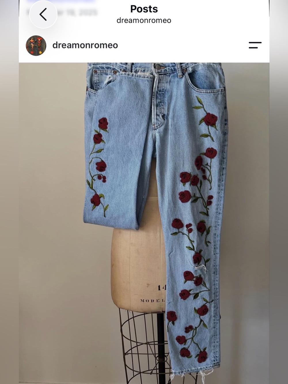 Vintage Rose beaded distressed jeans